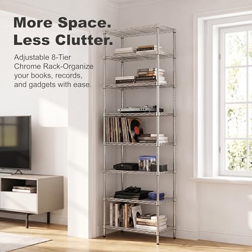Finnhomy Chrome 8-Tier Adjustable Wire Shelving Unit - 80.7 Inches High Storage Rack
