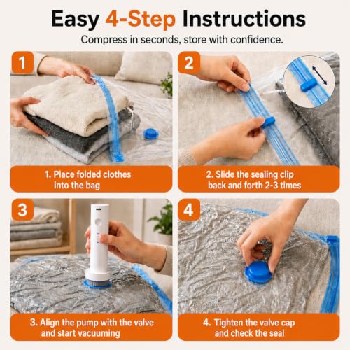 21 Pack Travel Vacuum Storage Bags with Rechargeable Pump - Clear Combo