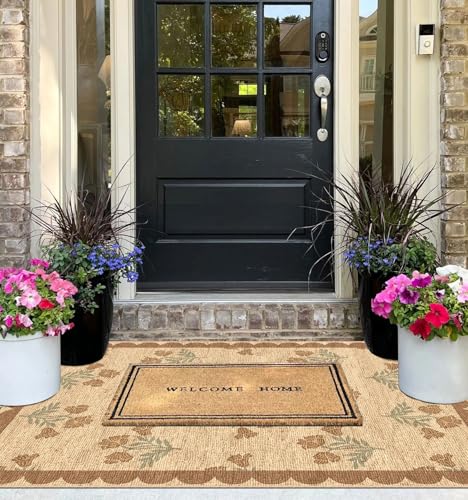 Othilic Floral Entry Rug - 3x5 Washable Indoor Outdoor Doormat with Scalloped Edges - Wheat/Tan/Sage, Boho Style