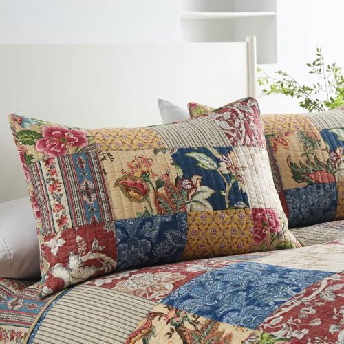Luxury Floral Cotton Quilt Bedspread Set with 2 Shams - King Size 96x108in