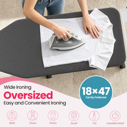 KINGBOARD Black Extra Wide Heavy Duty Ironing Board, Full Size 18x47 Inches