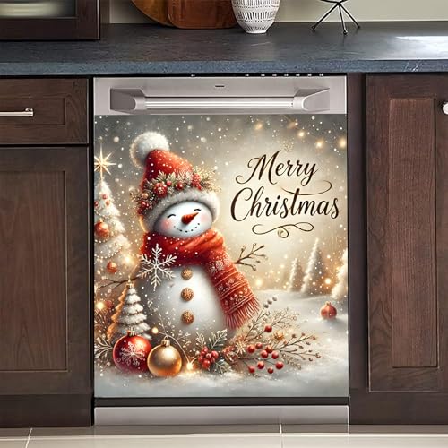 BVBOX Christmas Snowman Dishwasher Magnet Cover 23x26 Inch Reusable Magnetic Refrigerator Cover