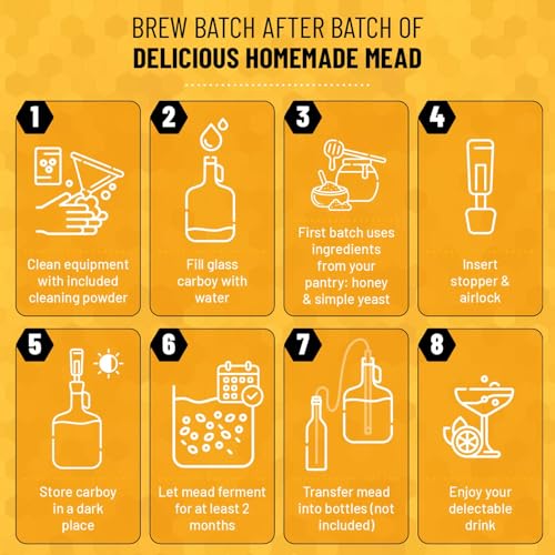 Complete Mead Making Kit for Beginners - Medium / Standard Deluxe Kit with 1-Gallon Glass Jug & Tools
