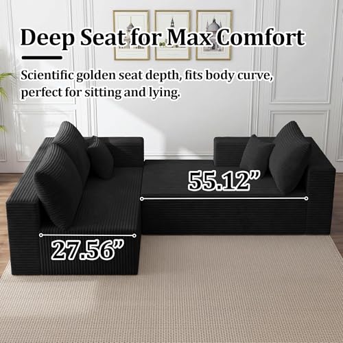 92.5" Modular L-Shaped Couch with Deep Seats & Removable Cover - Black