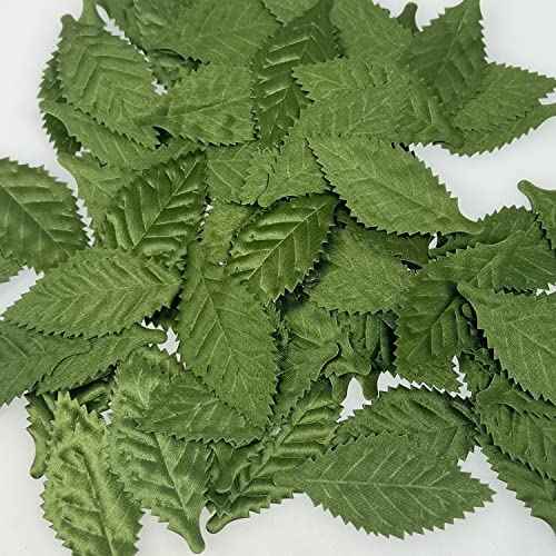 Woohome 150 PCS Artificial Silk Green Leaves Fabric Fake Leaves Green Artificial Leaves Silk Rose Leaves for Crafts Scrapbooking Floral Arrangements Home Kitchen Wedding Party Decorations