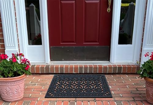 Black Paisley Rubber Doormat 2' x 3' Heavy Duty Non-Slip Mud Scraper