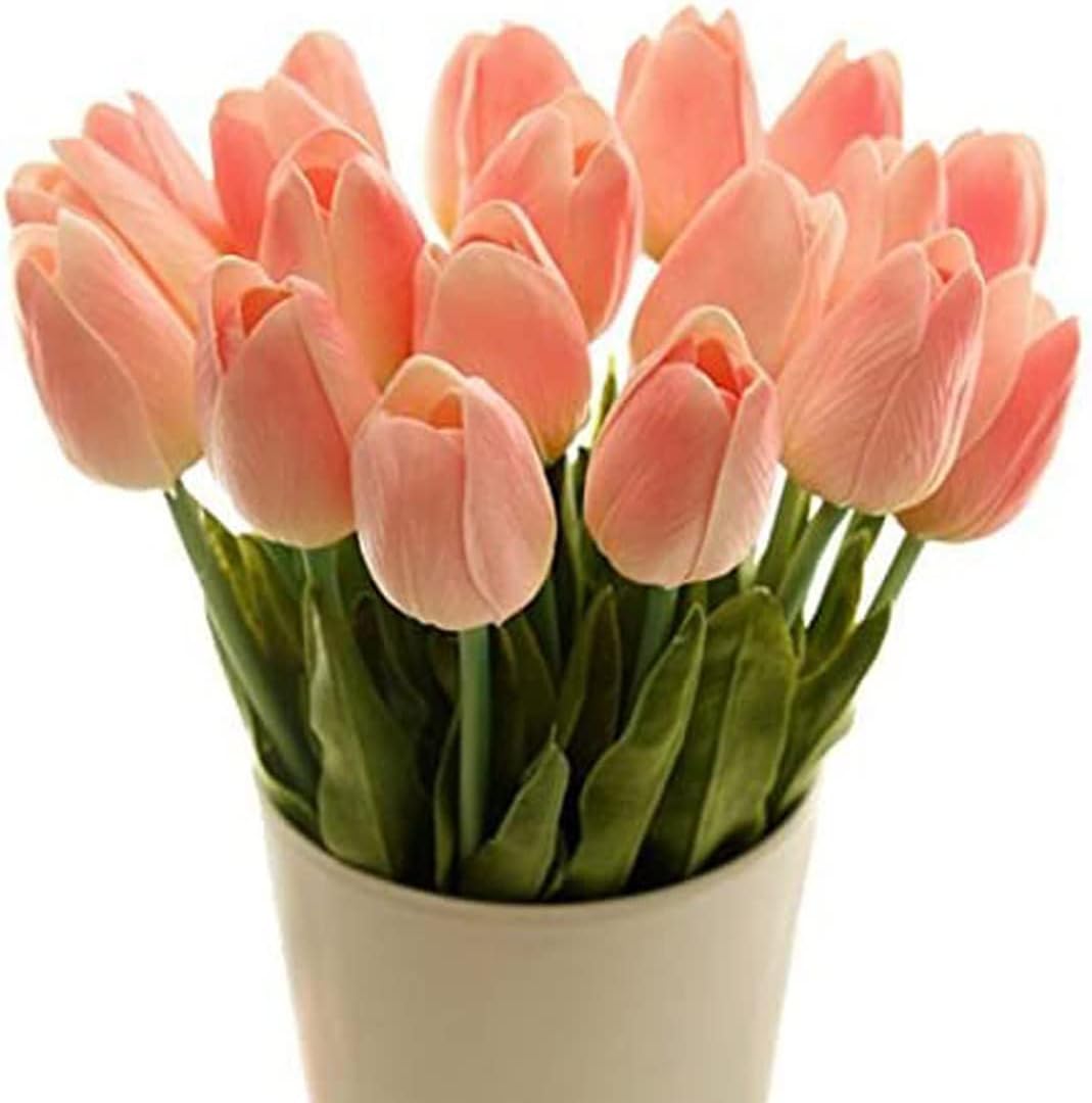 Real Touch Mini PU Tulips Bouquet - Premium Artificial Flowers for Wedding, Home & Event Decor (Set of 30, Cream White)