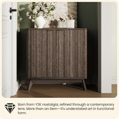 Modern Walnut Fluted Sideboard Buffet Cabinet - 29 Inch Variation