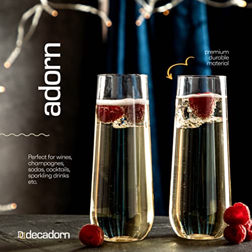 Decadorn 48 Pack Stemless Plastic Champagne Flutes 9 oz Made in USA