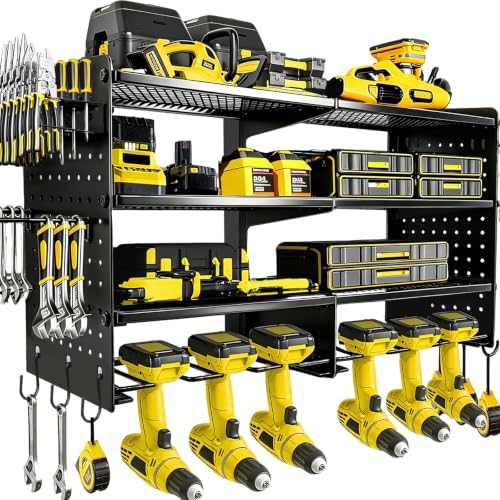 Black Power Tool Organizer Wall Mount 4-Tier Heavy Duty Storage Rack