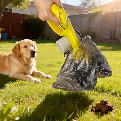 Outdoor Dog Poop Trash Can with Lid - 3 Gal Metal Waste Bin & Scooper - Black