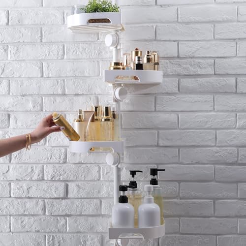 White 4-Tier Corner Shower Caddy Tension Pole Organizer - Adjustable & Rustproof
