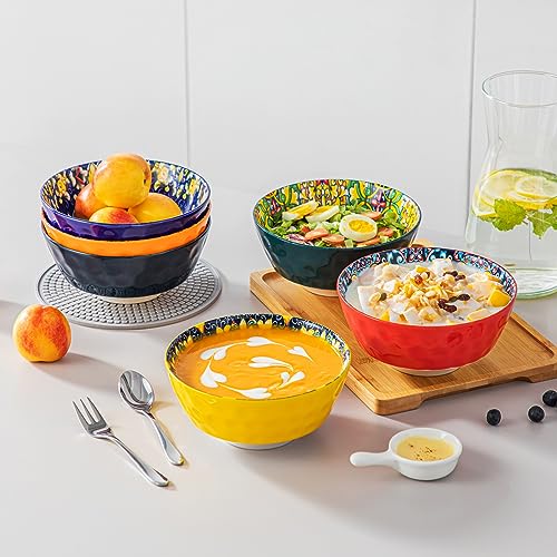 Bohemian Style Ceramic Cereal & Salad Bowls Set of 6 - 26 Oz