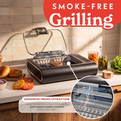Gourmia 5-in-1 Electric Smokeless Grill & Air Fryer with Glass Lid