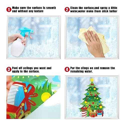 Christmas Window Stickers 267pcs Christmas Decals Reusable Double Sided Printed Self Adhesive Window Decorations Santa Claus,Moose,Snowman,Dwarfs,Xmas Tree and Snowflakes Window Clings,10 Sheet