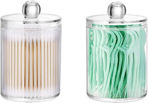 DAPOWER Qtip Holder Canister - 10-Ounce Clear Plastic Apothecary Jar with Lid for Cotton Swabs & Balls