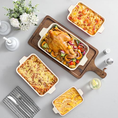 MALACASA Red Ceramic Casserole Dishes Set of 4 with Handles – Rectangular Bakeware