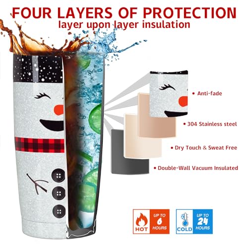 Haretu 20 OZ Christmas Insulated Tumbler with Lids & Straws - Snowman Holiday Travel Mug - Variation 01.christmas tumbler