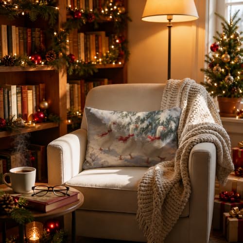 S GDNAMR Whimsical Goose Christmas Lumbar Pillow Cover 20x12 Inch - 11 Colors
