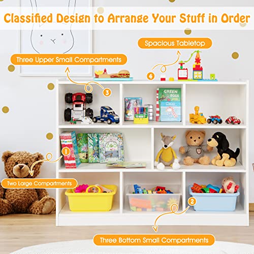 HONEY JOY Kids Storage Organizer White 8-Section Wooden Classroom Shelf