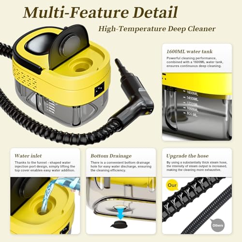 Yellow Handheld Steam Cleaner 2500W with 3-Level Adjustable Handle & 16 Accessories