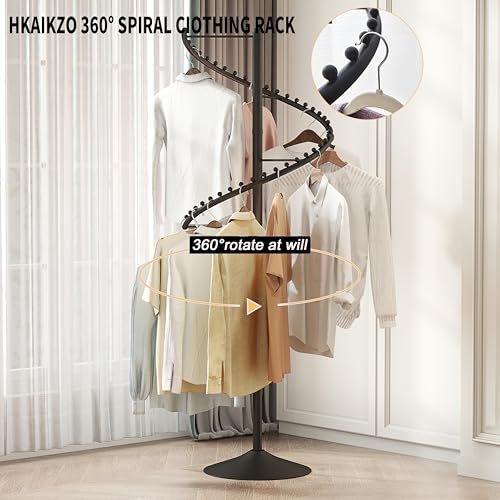 Freestanding 360° Rotating Clothing Rack - Matte Black, Height Adjustable, Heavy Duty Metal Spiral Garment Stand for Shops & Home