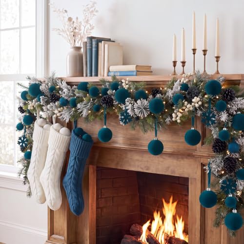 PullCrease Peacock Blue Velvet Christmas Ornaments Set of 40 - Festive Holiday Decor
