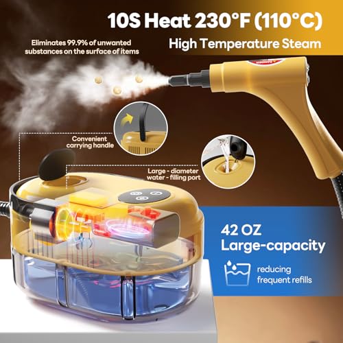 YIKEDA Yellow Handheld Steam Cleaner - 15-in-1 High Pressure Home & Kitchen Steamer