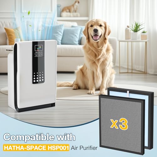 HSP001 Filter Replacement 3 Pack for HATHASPACE Air Purifier HSP001 - 4-Layer HEPA & Carbon Filters