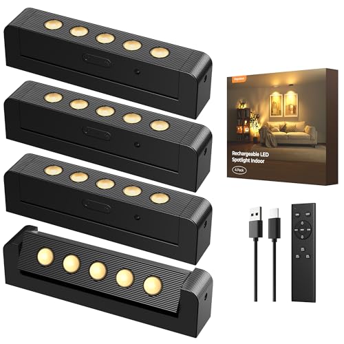 Rechargeable Indoor Spotlight with Auto Timer & Remote 4 Pack - Dimmable, 3CCT