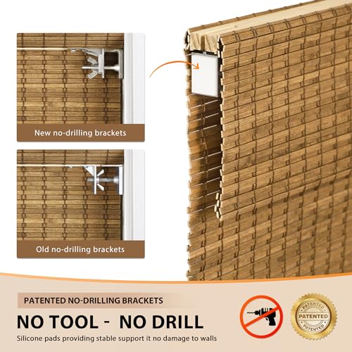 LazBlinds No Drill Bamboo Roman Shades 46.5" W x 48" H Eastfield Teak Light Filtering