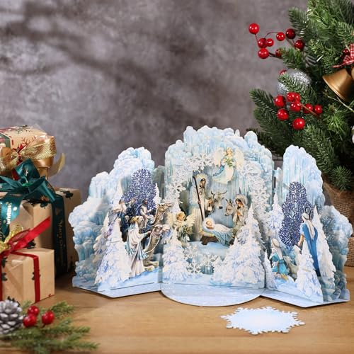 Holy Night Nativity Christmas Card - 3D Pop Up Scene, Religious Holiday Greeting