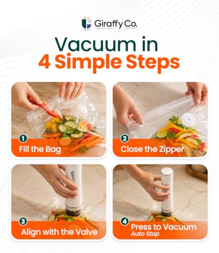 Handheld Vacuum Sealer Set with Reusable Bags - Compact Food Saver Kit