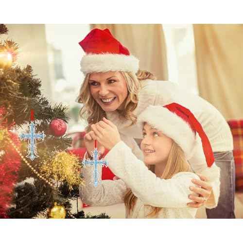 FaCraft Metal Cross Christian Christmas Ornaments 2025 Religious Cross Ornaments for Christmas Tree Decorations Nativity Ornament Keepsake Xmas Gifts for Women Girls Mom Friends Family