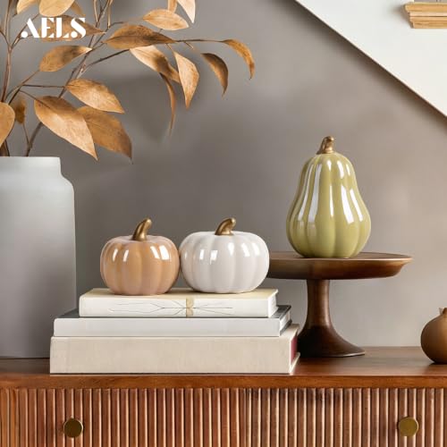 Set of 3 Modern Ceramic Pumpkins Fall Decor - Neutral Tones