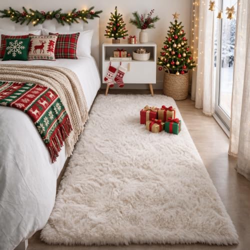 PAGISOFE 2' x 6' Light Beige Shaggy Runner Rug for Bedroom & Living Room, Non-Slip