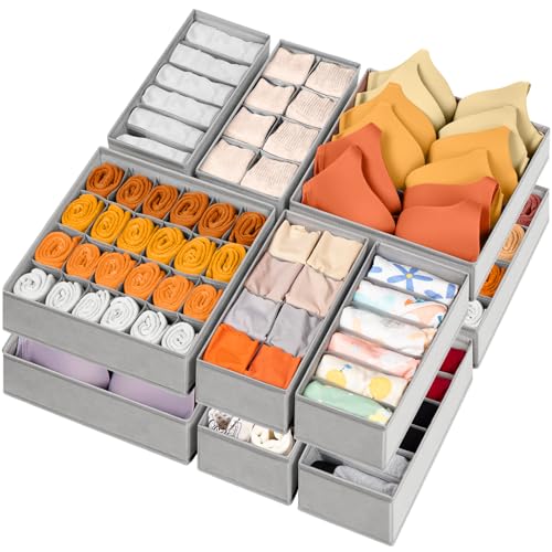 Criusia 12 Pack Drawer Organizer Dividers with 116 Compartments - Grey