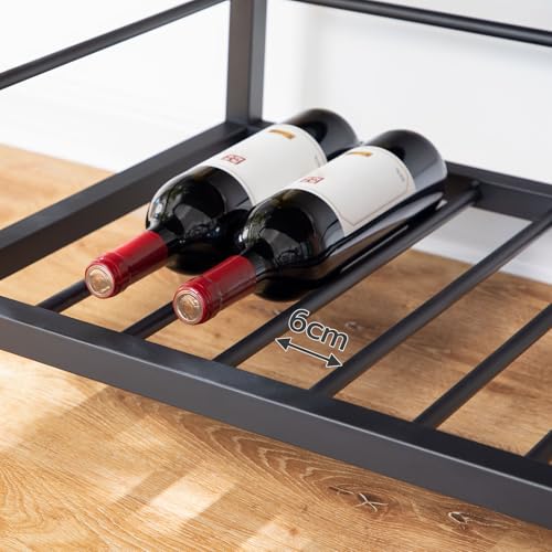 Kitchen Island with Wine Rack and Hooks, Rustic Brown 3-Tier Food Prep Station
