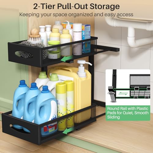 Kitstorack Black 2-Pack Under Sink Organizer with 2-Tier Sliding Mesh Baskets