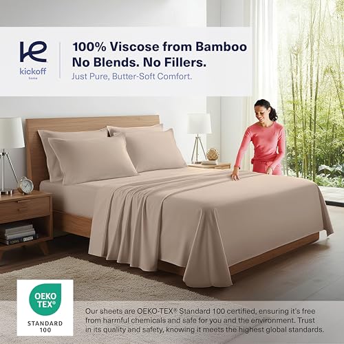 King Size Viscose Bamboo Sheets Set - Taupe Latte, Cooling Bed Sheets for Hot Sleepers