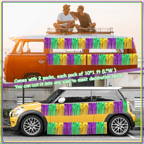 2 Pack 10 Feet Green Gold Purple Foil Fringe Garland Metallic Tinsel Streamers Banner Fringe Backdrop Banner for Parade Floats Mardi Gras Birthday Party Homecoming Decoration (Green Gold Purple)