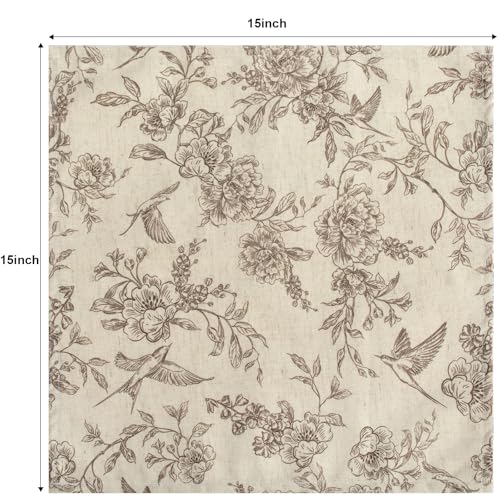 Flower Bird Vintage Cloth Napkins Set of 12 - Reusable Linen Cotton Dinner Towels for Weddings & Parties
