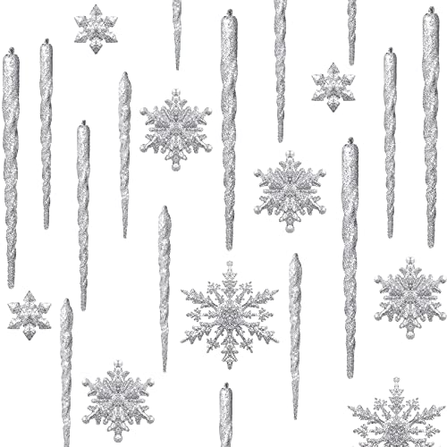 Chuangdi 72 Pcs Snowflake Icicle Ornaments, Silver – Acrylic Snowflakes & Icicles