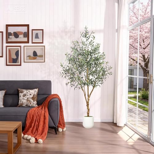 6ft Artificial Olive Tree Indoor with White Planter - Realistic Fake Plant for Home & Office Decor