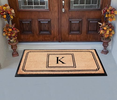 Monogrammed Coir Doormat Outdoor Entrance - Heavy Duty, Low Profile, Anti-Shed, Easy to Clean - Variation K