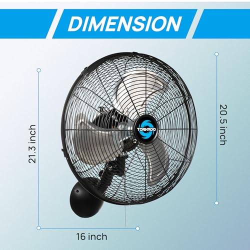Black 20 Inch Pro Wall Mount Fan - High Velocity Oscillating Industrial & Commercial Fan