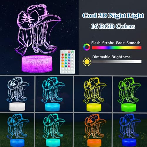 Cowgirl Night Light 3D Illusion Lamp with 16 Colors & Remote Control - Color 11