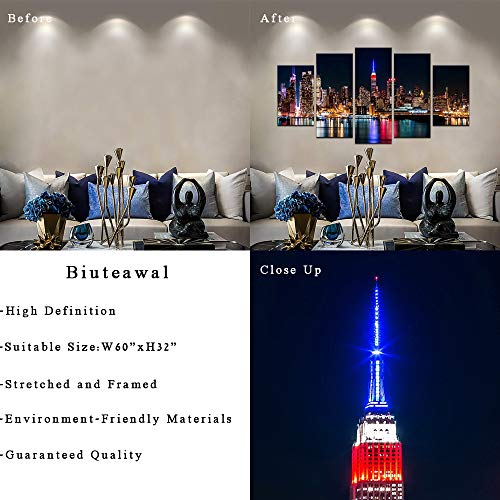 NYC Skyline Wall Art Canvas Prints - Large 60x32 Inch Night Cityscape