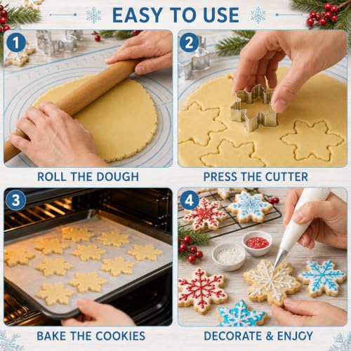6PCS Snowflake Cookie Cutters Set - Stainless Steel Christmas Baking Molds