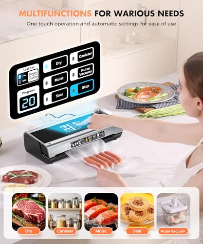 Food Vacuum Sealer Machine with Storage & Built-in Cutter - Black Silver